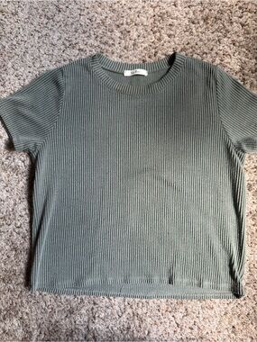 Tres Bien Ribbed Short Sleeve Top - Olive Green